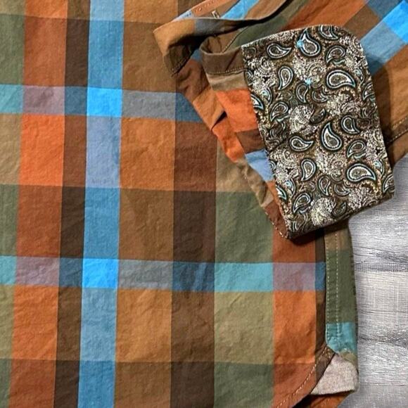 Bachrach Platinum Long Sleeve Button Down Shirt Mens S Orange Blue Check Cotton - Picture 4 of 8